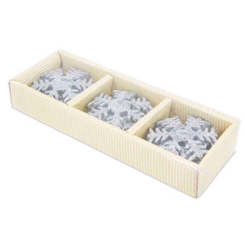 Lote de 20 Set de 3 Velas navideñas Plateadas con Forma de Copo de Nieve y Acabado Brillante. Detalle para Dar de Regalo en Las Fiestas de Navidad.