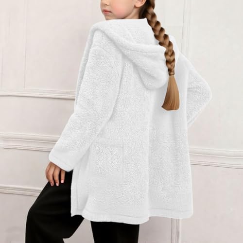 Girls Sherpa Jackets Warm Open Front Cardiagans with Hood Comfy Soft Plush Coats Cute Outerwear Tops Winter Clothes4