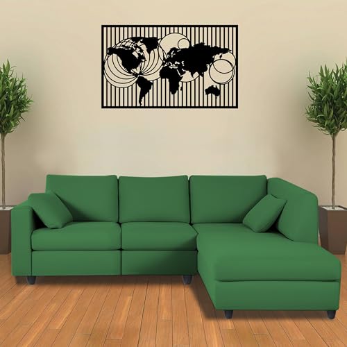 Image of Florian RHS 4 Seater L Shape Sofa Set for Living Room (Green Fabric) Premium Fabric Sofa