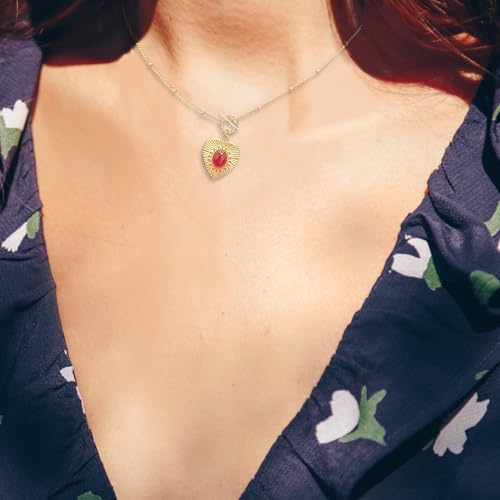 Retro Vintage Radial Pattern Love Heart Red Agate OT Buckle Necklace Women's Easy-Matching Casual Necklace3