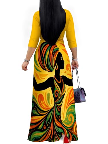 Image of PinkPatty Plus Size Maxi Dresses for Women Casual Flowy Long Dress 3 /4 Sleeve V Neck Wrap Dress with Belt