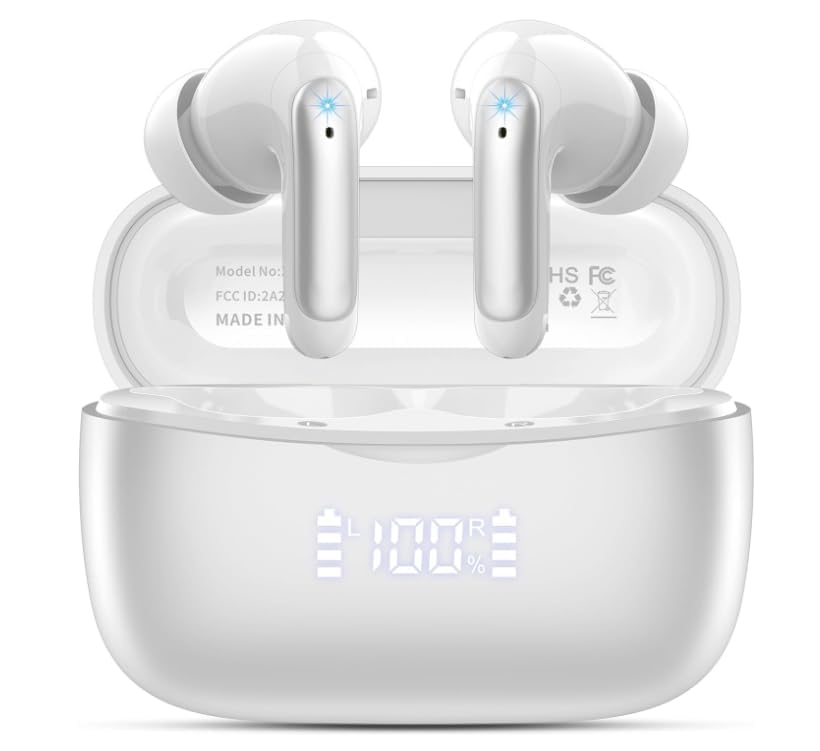 WeurGhy Wireless Earbuds, HiFi Sound Bluetooth 5.3 Headphones with 4 ENC Noise Mic, 56H Playtime Ear Buds with LED Display, USB-C, IPX7 Waterproof