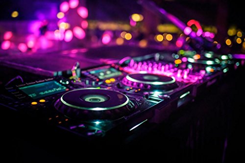 Laminated Music DJ Console Mixing Table Nightclub Neon Photo Poster Bar Club Music Band Musician Stereo Photograph Poster Dry Erase Wall Art 18x12