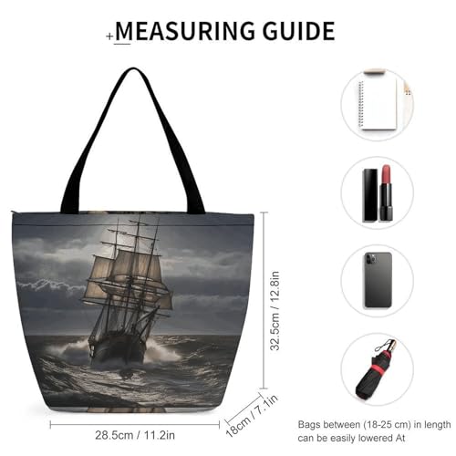 Tote Bag for Women Shoulder Bag Sailing Ship in Storm Handbags for Travel Work Beach Bag Grocery Bag2
