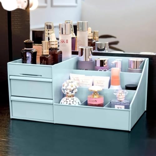 Image of COOFANDY Cosmetic Organizer Box Drawers Plastic Makeup Lipstick Nail Polish, Brushes Storage Box I Multi-function Case Holder for Home, Office Bedroom I Skin Care Products for Dressing Table (Blue)