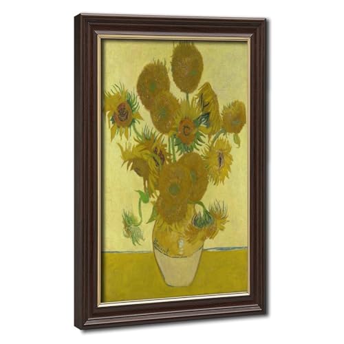 Impressions sur toile Tournesols Van Gogh fond jaune 30,5 cm avec cadre