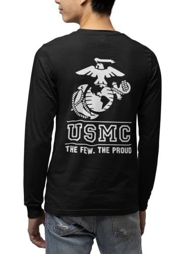 Lucky Ride Marines Usmc The Few The Proud White Emblem F&B Long Sleeve T-Shirt, Black, Xl #TOP1