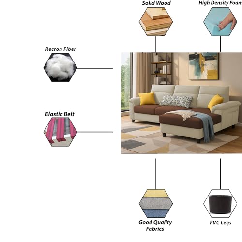 Image of Casaliving Seams RHS 4 Seater L Shape Sofa for Living Room (Cream Brown Fabric) Premium Fabric Sofa