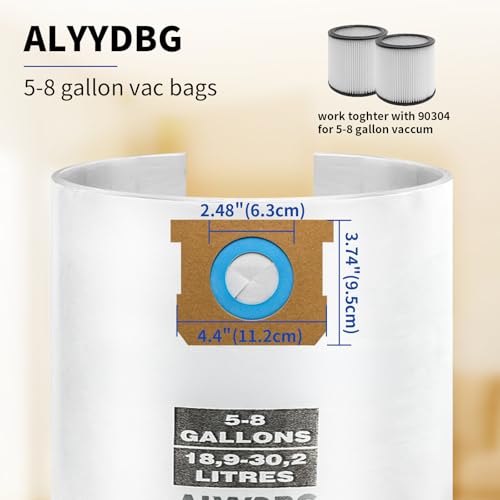 Image of Universal 5-8 Gallon Vac Bags for 2-1 /2 Inch Port Canister, ALYYDBG Type E 90661 9066166, Type H 90671 9067133; VF2004, VHBS VDBS High- Efficiency Disposable Vacuum Collection Filter Bags 5 Pack