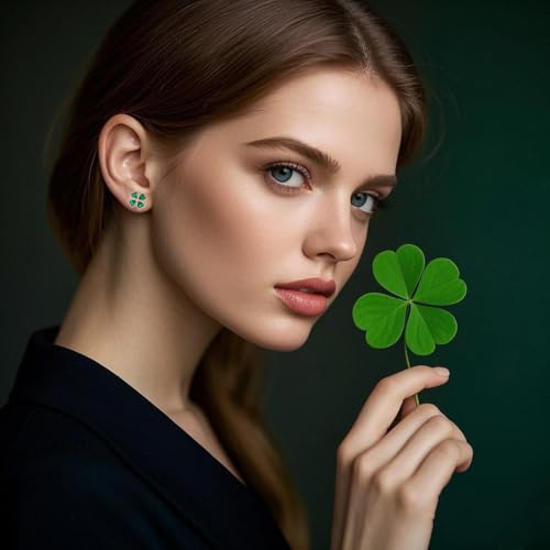 SLUYNZ Solid 925 Sterling Silver Green Clover Earrings Stud for Women Teens Love CZ Clover Stud Earrings for Spring Summer2