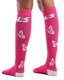 SLS3 Women's True Graduated Butterfly Compression, Performance, Training, Race, Recovery Socks (1 pair) , Hibiscus/ White, Women S/M