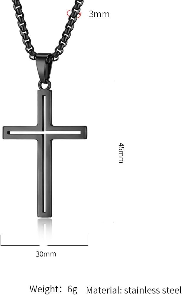 Cross Necklace for Men,Stainless Steel Silver/Gold/Black Crucifix Cubic Zirconia Pendant Necklace Jewelry，60cm Rolo Chain - Image 2