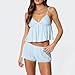 XBTCLXEBCO Lace Pajama Sets for Women 2 Piece Sexy Sleeveless Cami Tank Top and Shorts Pj Set Y2K Matching Lounge Sleepwear (Lace Blue, S)