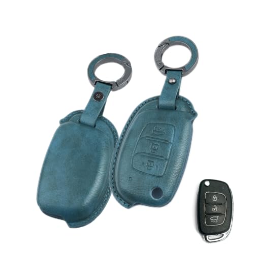 Image of Keyzone dual leather key cover for Hyundai Exter, i20, Creta, Venue, Tucson, Alcazar, Grand I10, Aura, Xcent flip key