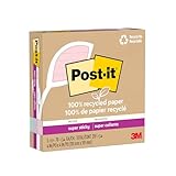 Post-it 100% Recycled Paper Super Sticky Notes, 2X The Sticking Power, 4x4 in, Lined, 3 Pads, 70 Sheets/Pad, Wanderlust Pastels Collection (675R-3SSNRP)