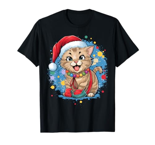 Feliz Navidad gato divertido día festivo Papá Noel sombrero para amantes de las mascotas Camiseta