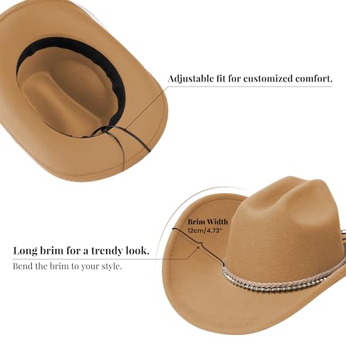 Image of Cowboy Hats for Women and Men with Wide Brim Felt Western Hats for Cowgirls and Cowboys
