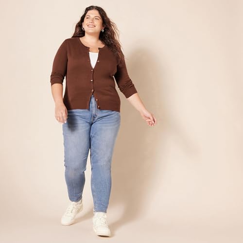 Amazon Essentials Damen Leichte Rundhalsstrickjacke (Erhältlich In Übergröße), Braun, XL