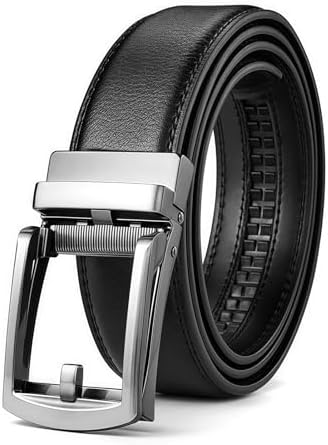 COONE Cintura da uomo nera in pelle, cintura automatica da uomo, lunghezza 130 cm, cintura a cricchetto da uomo, cintura in pelle regolabile, colore nero, cintura da uomo in pelle, qualità premium