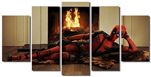 Picture Sensations® Framed Canvas Art Print, Deadpool Fireplace Merc With A Mouth Marvel Comic Super Hero Wall Canvas Art - 60"x32"