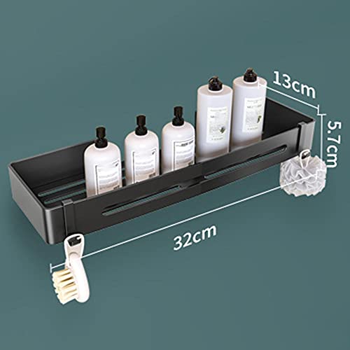 Étagère de douche avec crochets en aluminium argenté antirouille