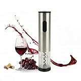 Electric Wine Opener Automatic Battery Operated Wine Bottle Opener with LED Light Stainless Steel and PC Material for Party Camping Silver Color 23.4 x 5 x 5cm