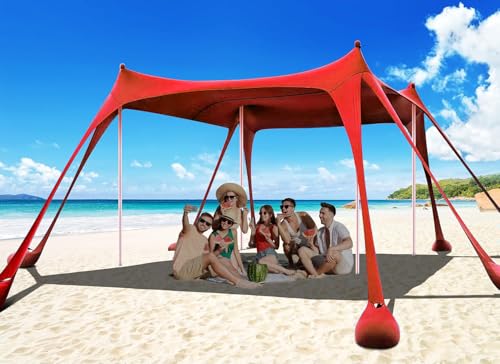 Tigsport Toldo de playa de 10 x 10 pies, sombra desplegable (rojo)