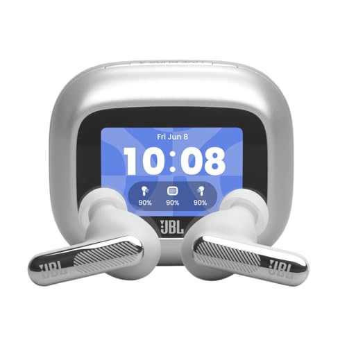 Image of JBL New Live Beam 4 TWS with Smart Charging Case, Hi-Res Audio, True Adaptive Noise Cancelling 2.0, 6-Mic Perfect Calls 2.0, Personi-Fi 3.0, BT 6.0, LE Audio,Auracast, Up to 48H Playtime, IP55, Silver