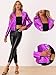 Allegra K Holographic Metallic Jacket for Women's Biker Christmas Shiny Jacket Medium Hot Pink