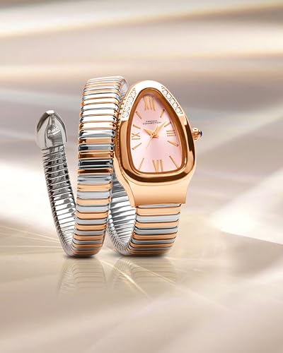 Image of French Connection Eternelle Curve | Pink Dial with Rose Gold Case | Flexible Wrap Bracelet Strap | Crystal Accent Design | Roman Numerals Analog Watch for Women - FCN0142RTM