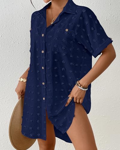 Image of Bsubseach Swimsuit Coverup for Women Swiss Dot Beach Cover Ups Shirt Dress