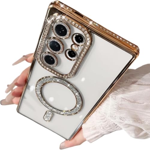 Image of for Samsung S26 Ultra 5G Glitter Case,Luxury Bling Rhinestone Diamond Plated Bumper Case,MagSafe, Sparkle Camera Lens Protection Clear Back Cover for Samsung S26 Ultra 5G (Gold)