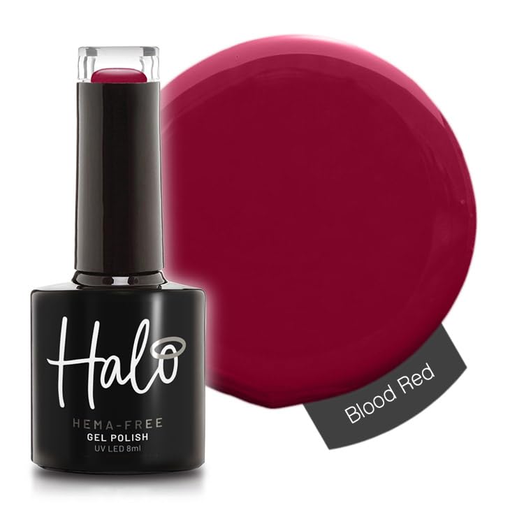 Halo Gel Polish 8ml - Blood Red. UV/LED Gel Nail Polish, Long Lasting & Easy To Apply. Nail Art Colours For Manicure & Pedicure. Gel Polish For Professional & Home Use.