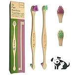 Pet Bamboo Toothbrush for Dogs Cats & Small Pets, Pack of 2 Double Head, Soft Teeth Cleaning Products, Dental Care, Remove Plaque Off, Dog Breath Freshener, Eco Friendly Bamboo Dog Toothbrush