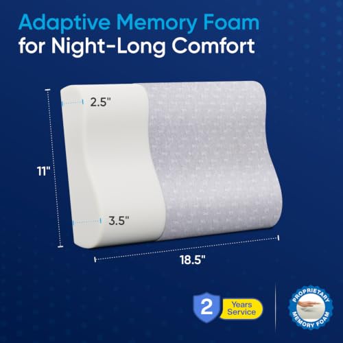 Image of FOVERA Cervical Pillow for Neck Pain | for Spondylitis Neck & Shoulder Pain, Orthopedic Memory Foam Pillow for Sleeping (Standard Size - 18 x 11 x 3.5 Inch, Grey Jacquard, Pack of 1)