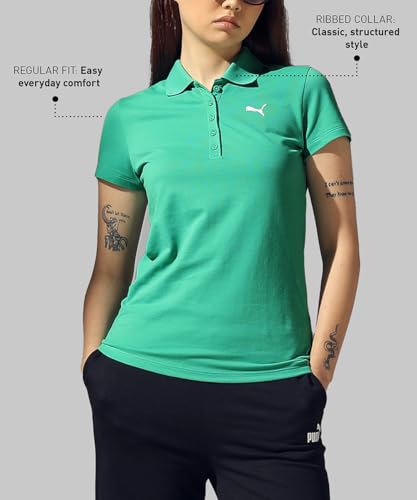 Image of Puma Women Solid Cotton Essential Logo Regular Fit Polo T-Shirt