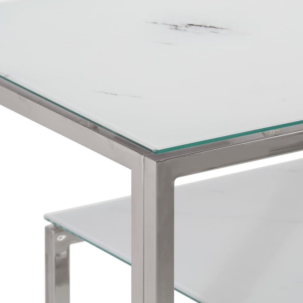 Stolik konsolowy, srebrny, stal szlachetna z blatem ze szkła hartowanego o wyglądzie marmuru, 110 x 35 x 70 cm, stół do przedpokoju, stolik do odkładania do salonu, przedpokoju i sypialni
