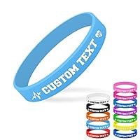 Personalised Silicone Bracelet - Custom Wristbands, ID Bracelets for Kids with Text/Phone Number, Motivation, Gifts (Light Blue)