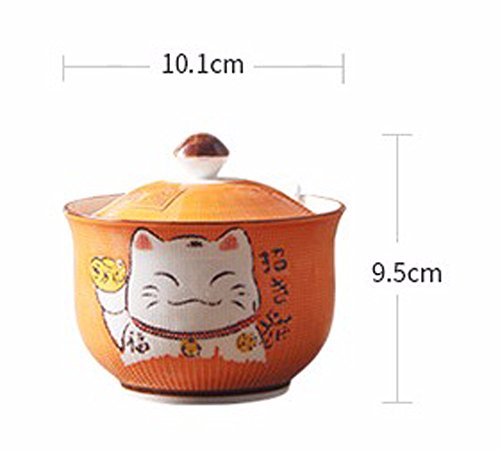 Ceramics Japanese Maneki Neko Lucky Cat Sugar Salt Pepper Storage Jar With Lid And Spoon #TOP1