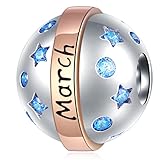 March Birthstone Charms fit Pandora Bracelet Necklace, 925 Sterling Silver Birthday Stone Pave Aquamarine CZ Ball Beads with Little Stars, St. Patrick's Day Gifts for Mom/Dad/Grandma