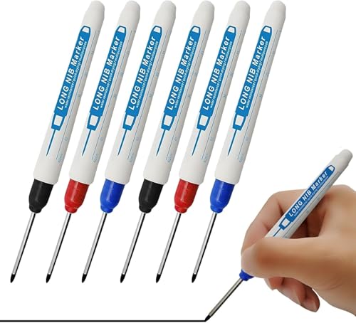 Czdtq 6pcs Marxman Marking Tool Marksman Marking Tool Deep Hole Marker Tracer Pen Drill Hole Marker for Permanent Marking of Hard to Reach Areas (Black Blue Red)