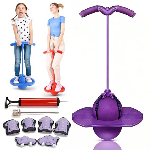 Childrens Balance Jumping Ball, Balance Jumping Ball with Handle and Ball Pump, Non Slip Balance Pogo Ball for Kids and Adults, Bouncing Balance Ball for Indoor Outdoor Fun Fitness Training (Purple)