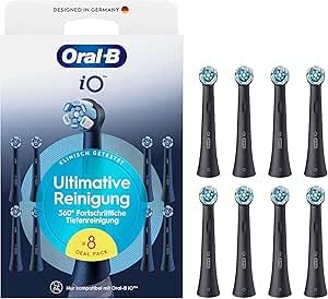 Oral-B iO - Cabezales de repuesto originales para cepillos de dientes eléctricos Oral-B iO, paquete de 8 unidades, color negro | Accesorio original para cepillo de dientes eléctrico, limpieza profunda avanzada de 360° y eliminación de placa