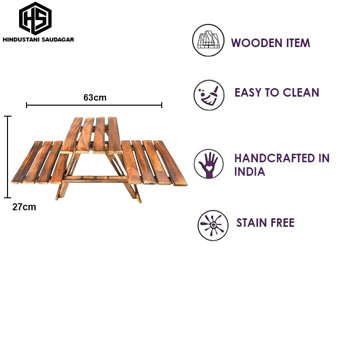 Image of HS Hindustani SAUDAGR Wooden Folding Table Living Room Balcony Coffee & Tea Stool Flower Plant Pot Stand Side end Tables for Outdoor Picnic & workspace Ideal for Home Kitchen Dining and Gifting.