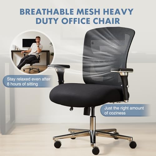 Image of DUMOS Big and Tall Office Desk Chair with Lumbar Support, 500lbs Heavy Duty Mesh Ergonomic Computer Chair with 4D Armrest and Wide Comfy Seat, Swivel Wheels for Adult, Black
