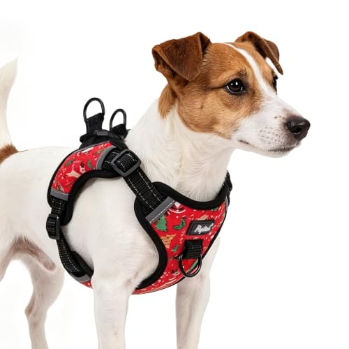 PUPTECK Christmas Dog Harness Small Sized Dog, Step in Adjustable Reflective Dog Vest Harness Escape Proof, No Pull Soft Padded Harness Easy Control, Red, S