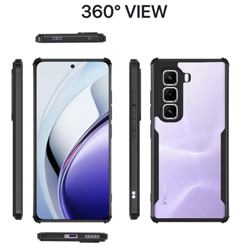 Image of Outlouders Back Cover for Infinix Hot 50 Pro Plus 5G | Ultra Hybrid Transparent | Full Camera Protection | Raised Edge | Crystal Clear Bumper Case (Black)