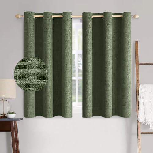 Image of MIULEE 100% Blackout Linen Textured Curtains for Bedroom Solid Thermal Insulated Olive Green Grommet Room Darkening Curtains & Drapes Luxury Decor for Living Room 42 x 63 Inch (2 Panels)