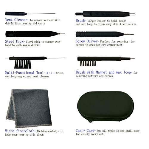 8-Pieces Hearing Aid Cleaning Kit Hearing Amplifier Cleaning Brush Tools Suitable For Airpods/Earbuds/Earphone/Headphone Cleaner With Wax Loop And Magnet In Zip-Up Case Jungle Care #TOP2