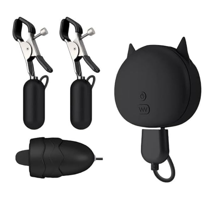 Electric Shock Non-Piercing Nipple Clips Adjustable Current Level Nipple Toy Non-Piercing Set Nipple Stimulator for Couples Dating Flirting Sex Toys Sweater S1, Black
